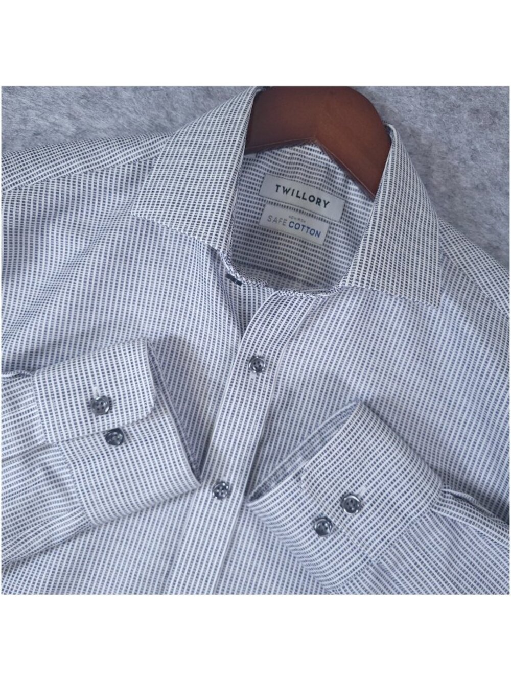 Twillory Non Iron Safe Cotton Dress Shirt Mens 15 34/35 Tailored Fit Micro Grid